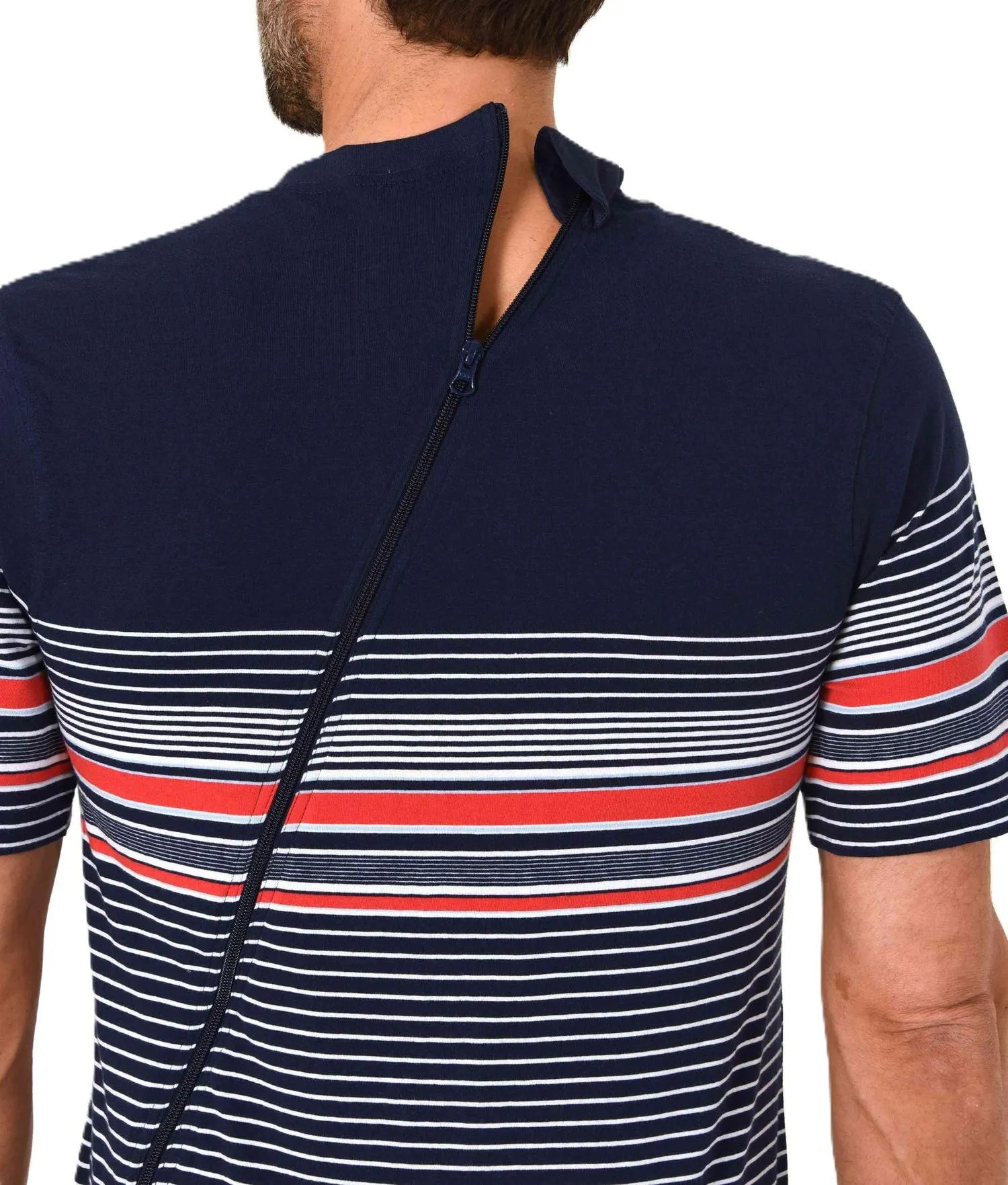 Herren Pflegeoverall Einteiler Schlafanzug in Marine - Rückenansicht