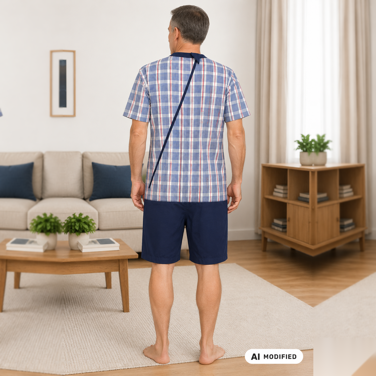 Herren Pflegeoverall kurzarm Marine NormannCare Rückansicht 28117190440