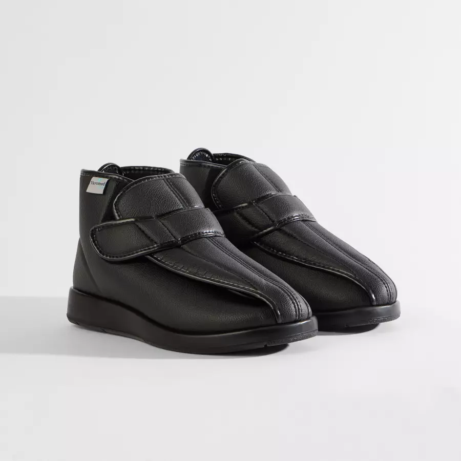 Varomed Meran Protect Kunstleder Verbandschuh in Schwarz mit Klettverschluss und Fersenreißverschluss