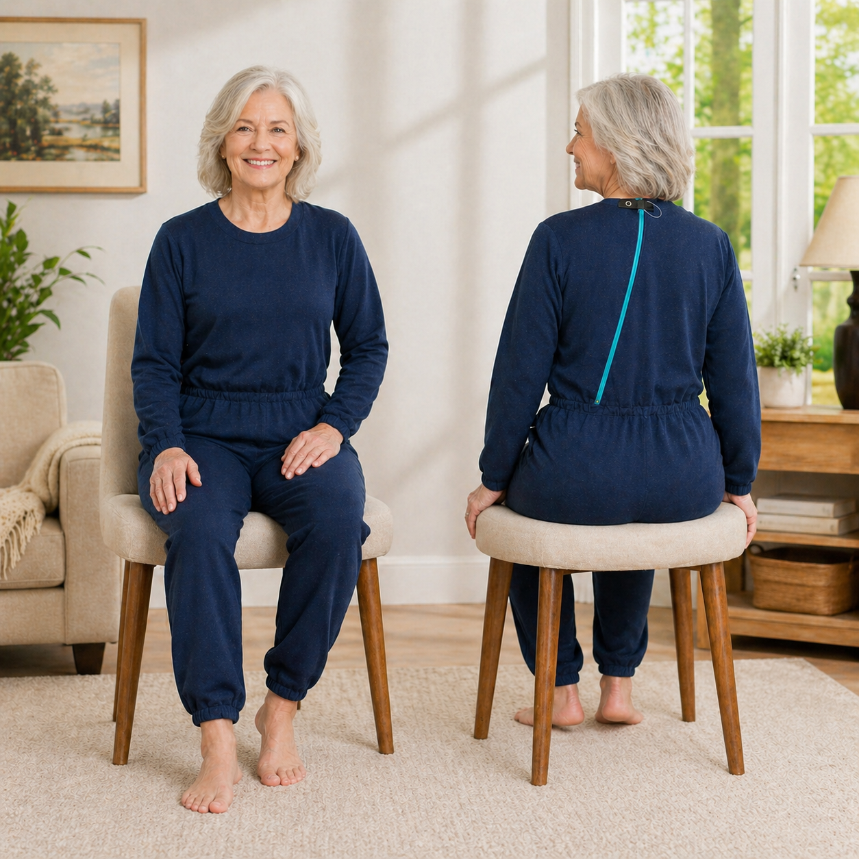 Sicherheitsoverall Suprima 4740 Druckknopf in Marine - Vorder- und Rückansicht