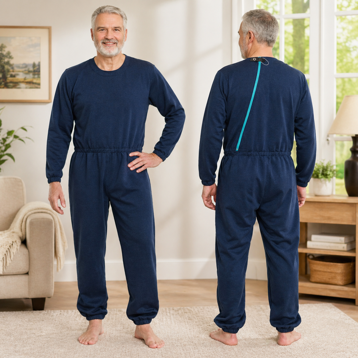 Sicherheitsoverall Suprima 4740 Druckknopf in Marine - Vorder- und Rückansicht