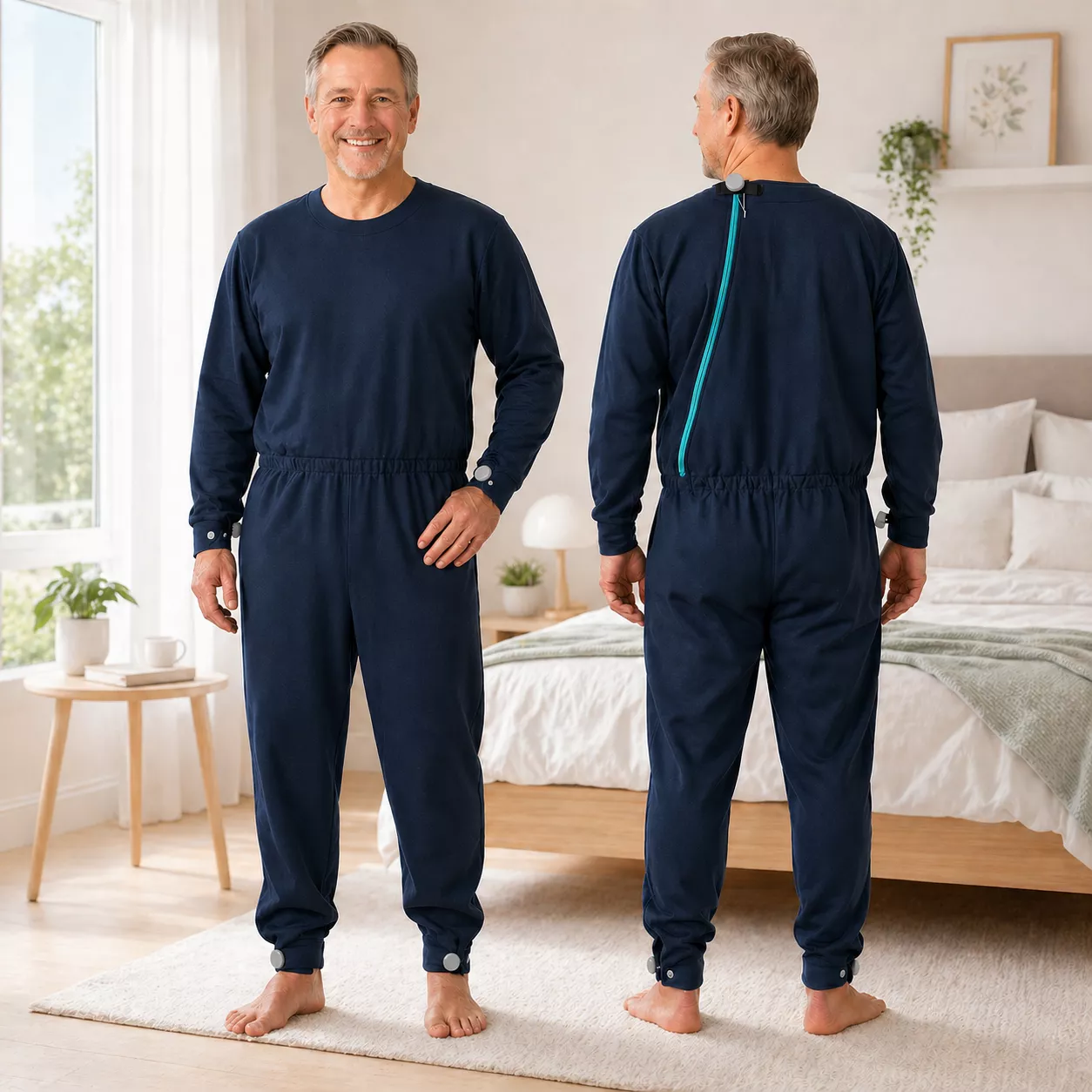 Sicherheitsoverall Suprima 4741 in Marine - Vorder- und Rückansicht