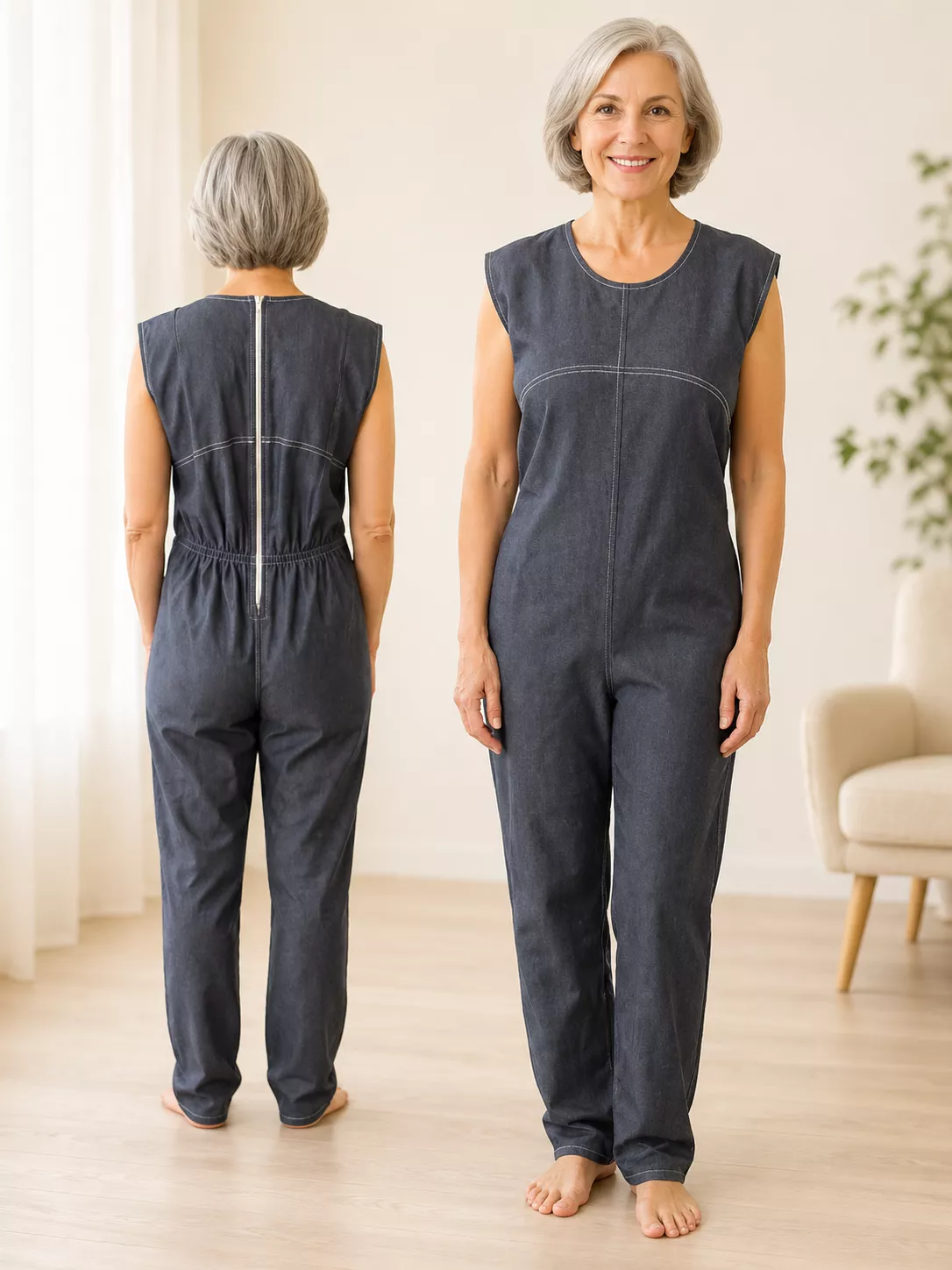 Jeansoverall mit Rückenreißverschluss Cilly in Classicblue - Vorder- und Rückansicht