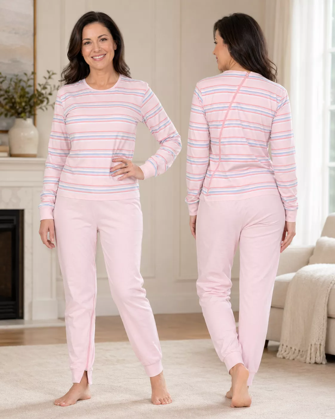 Pflegeoverall Damen rosa gestreift