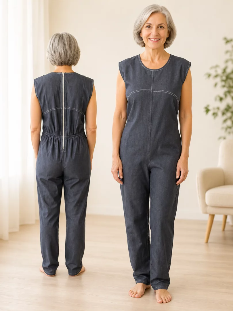 Jeansoverall mit Rückenreißverschluss Cilly in Classicblue - Vorder- und Rückansicht