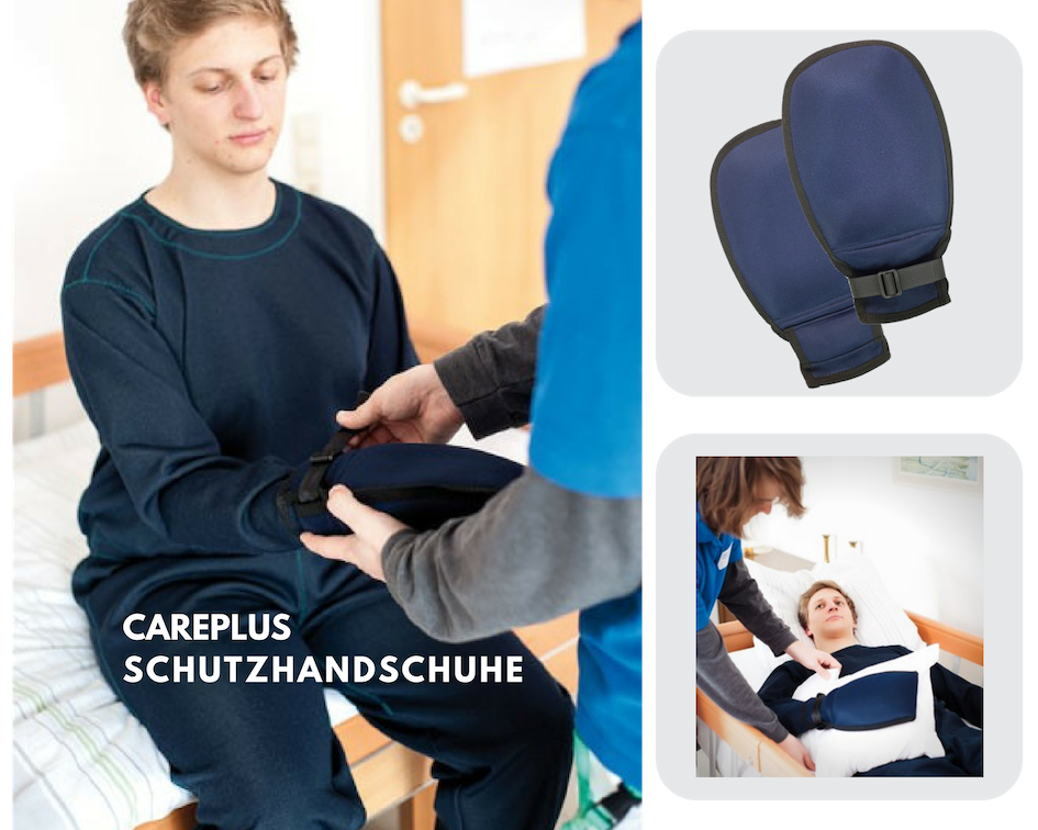 Suprima CarePlus Schutzhandschuhe 4831 in Marineblau, stark gepolstert, reduzieren Greiffähigkeit, verhindern Eigen- und Fremdverletzungen, erschweren das Entfernen von Sonden und Kathetern. Größen: normal und groß. (4831)