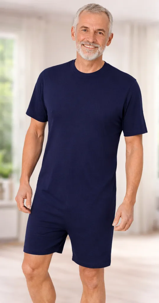 NormannCare Pflegeoverall kurzarm in Marine - Vorder- und Rückansicht