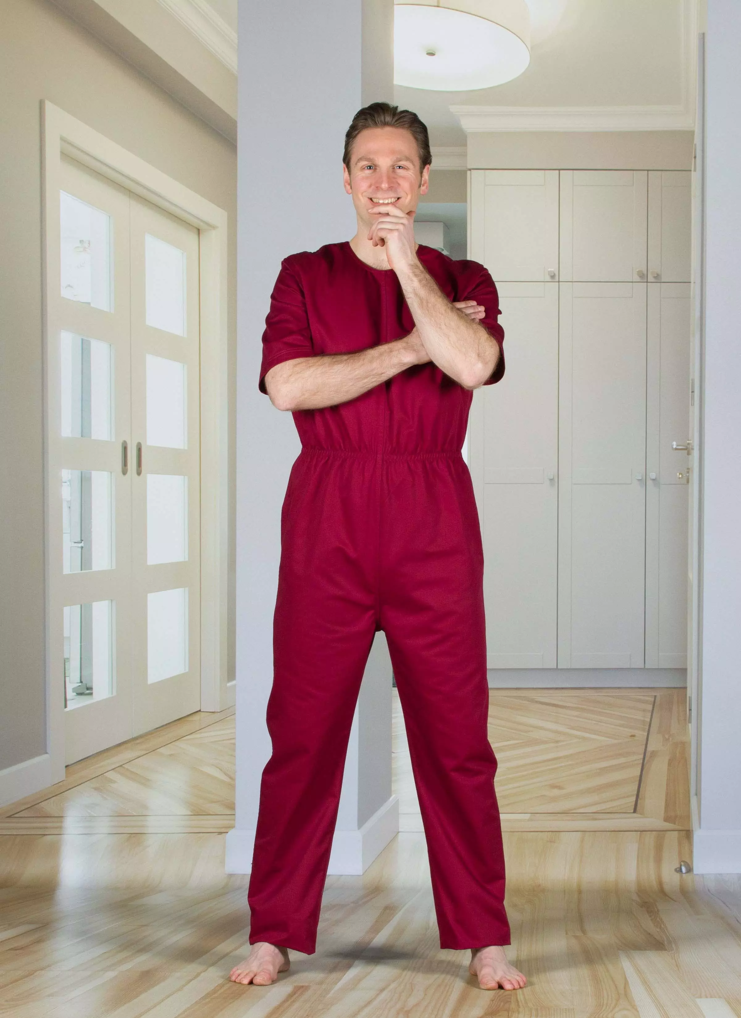 Patientenschutzoverall mit gesichertem Reißverschluss mit kurzem Arm in Farbe rot