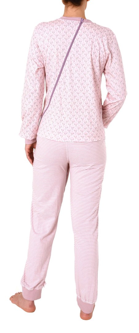 Rückansicht rosé Pflegeoverall mit schrägem Rückenreißverschluss