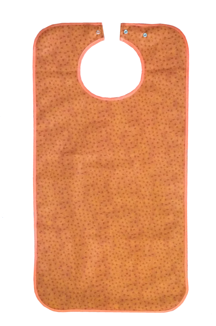 Suprima Ess-Schürze in Terrakotta, aus 100 % Polyester mit innenliegender PU-Nässesperrschicht, leicht saugend, schützt Kleidung vor Verschmutzung. Verstellbare Halsweite durch nickelfreie Druckknöpfe. Maße: 90 × 46 cm. (5575)