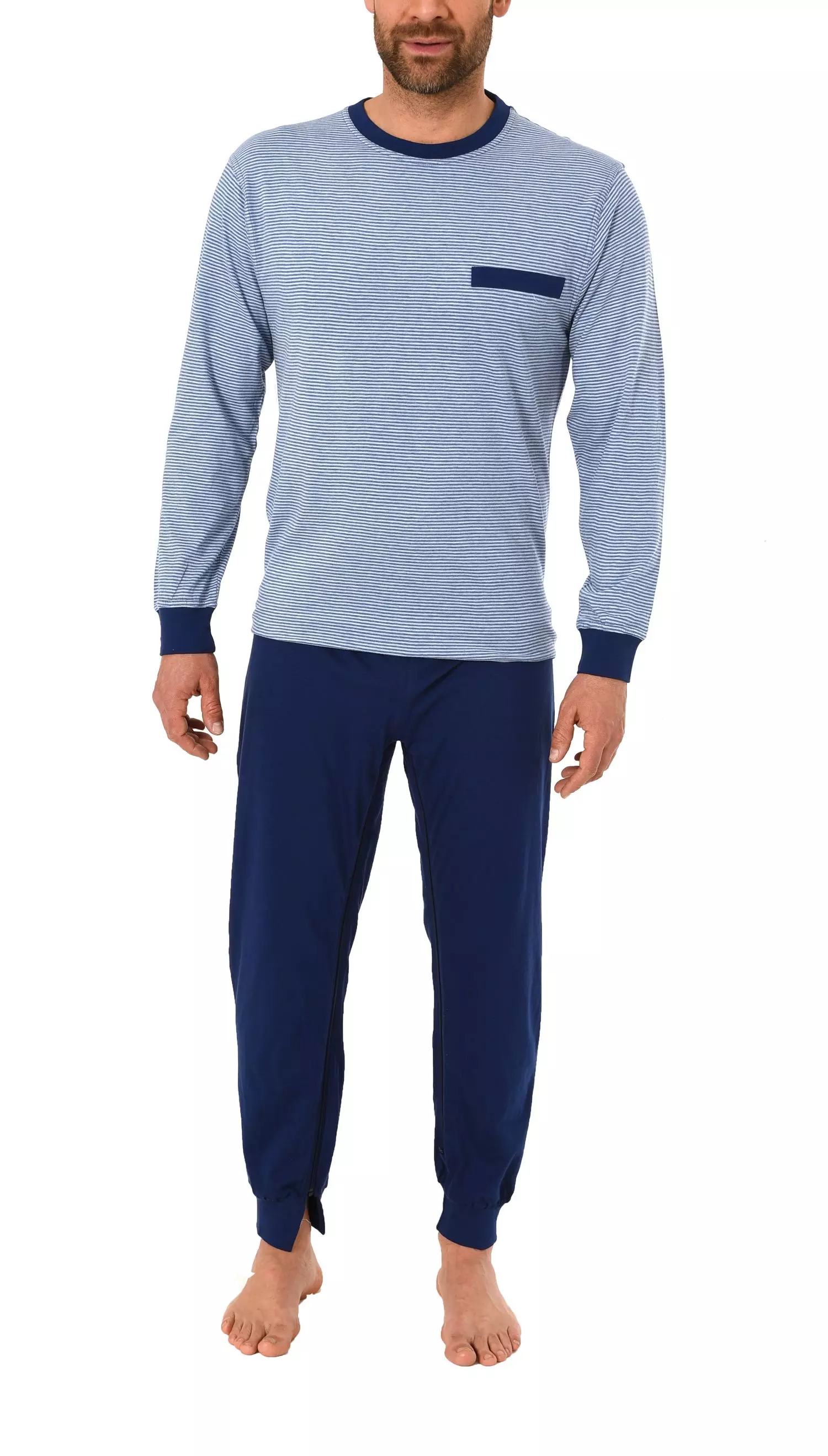 Herren Pflegeoverall Hellblau, langarm & langbein mit Rücken- & Bein‑Reißverschluss