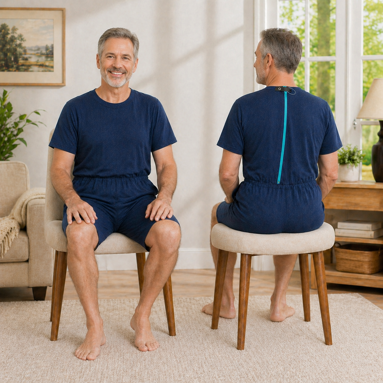 Sicherheitsoverall Suprima 4740 Druckknopf in Marine - Vorder- und Rückansicht